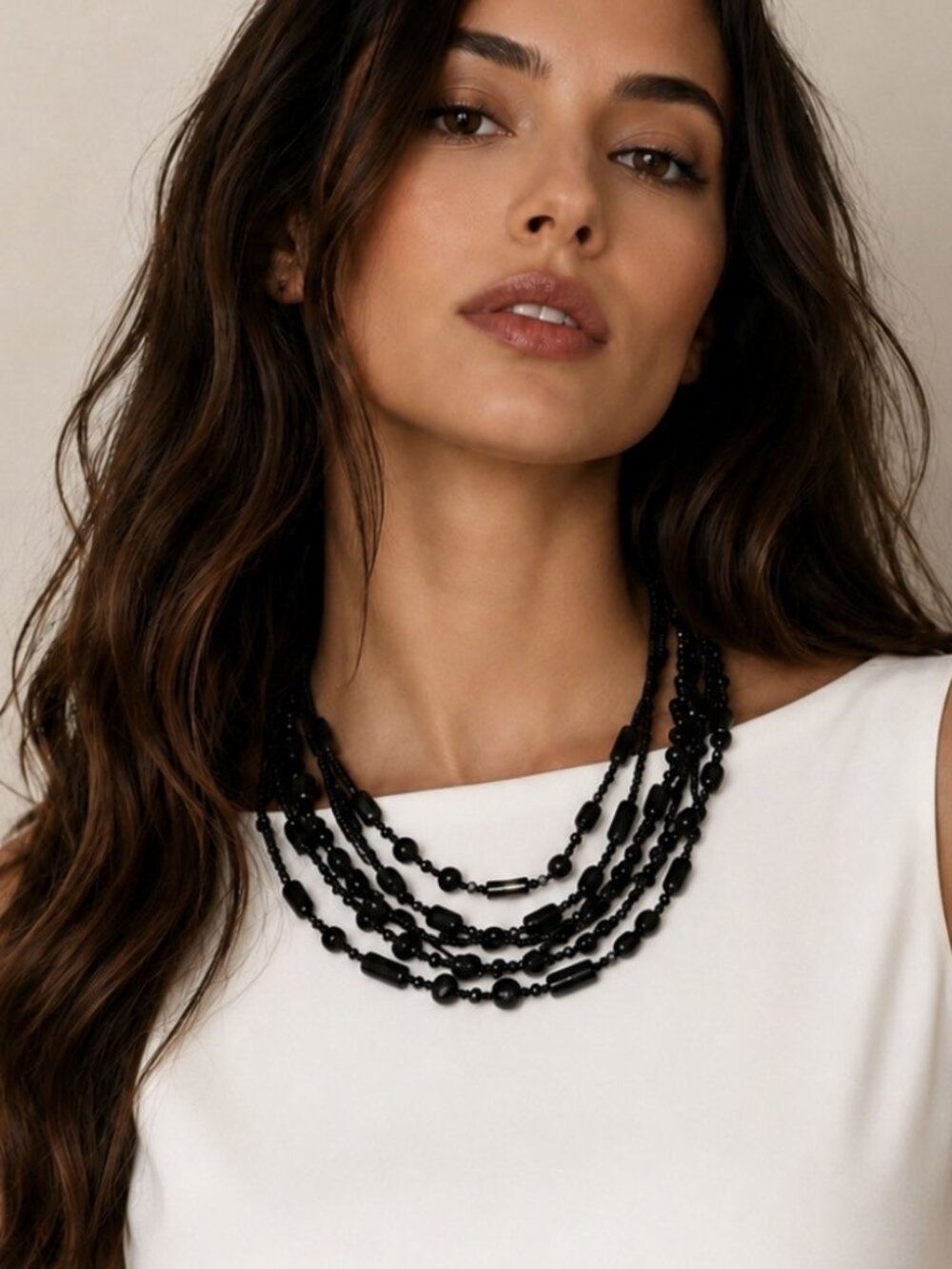 Black Multi-Strand Beaded Necklace